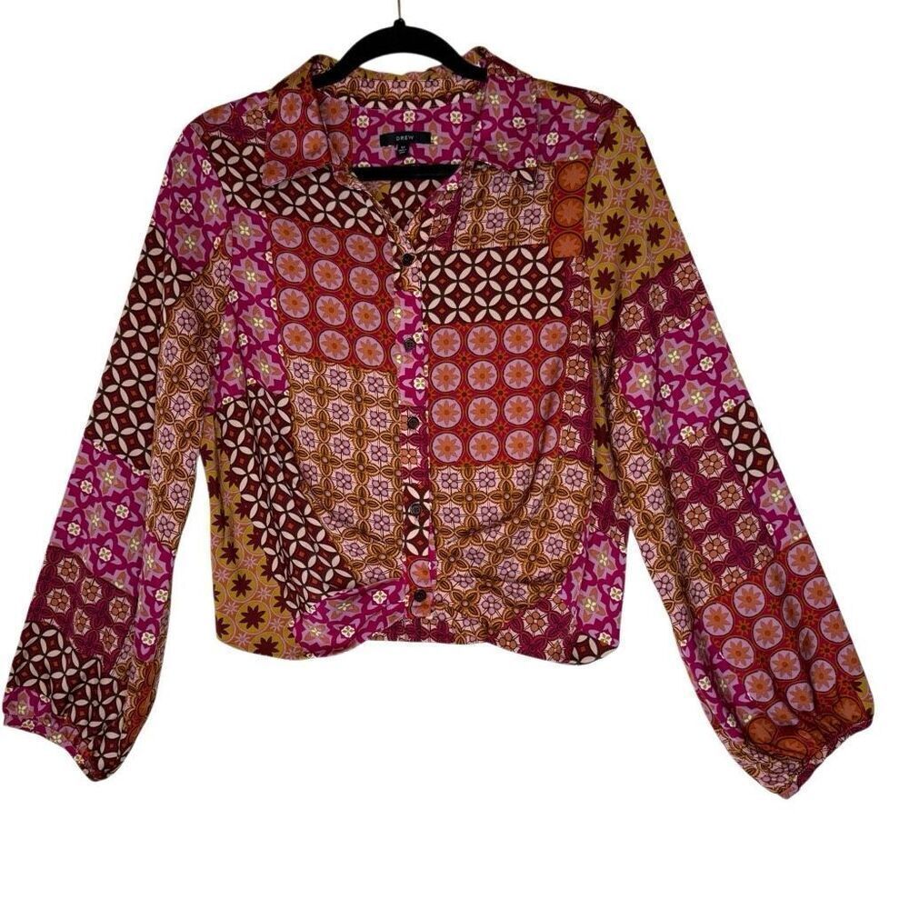 Drew Top Pink Patchwork Cropped Size M Artsy, Retro, Boho, Y2K/90’s Revival